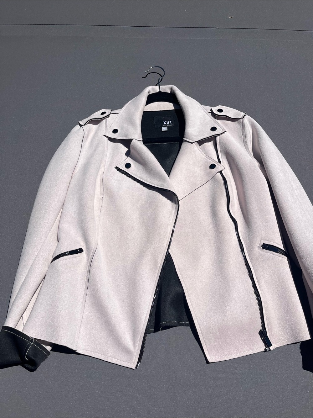 Kut from the Kloth Pale Pink Moto Jacket with Black Trim